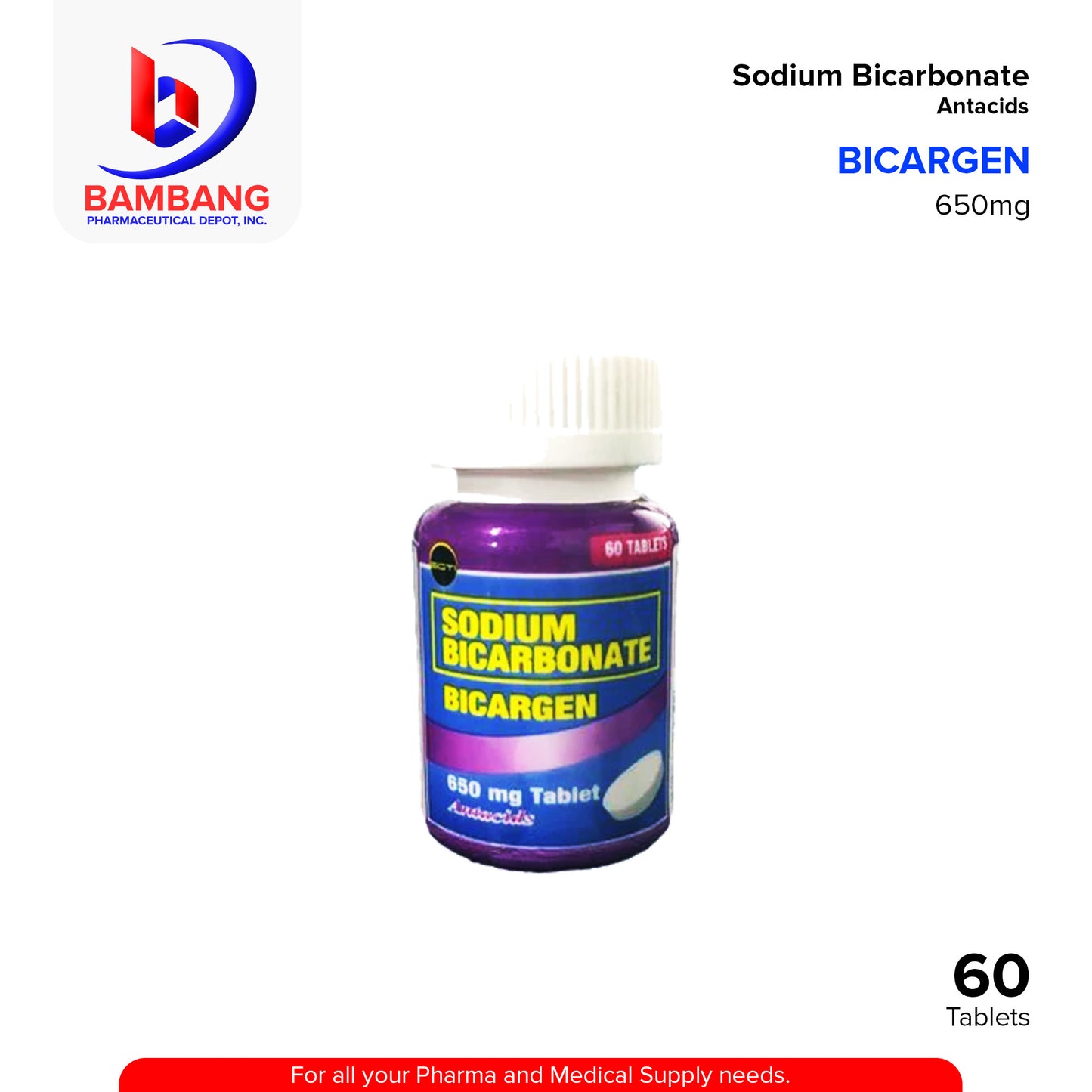 BICARGEN Sodium Bicarbonate 650mg Tablet 60's