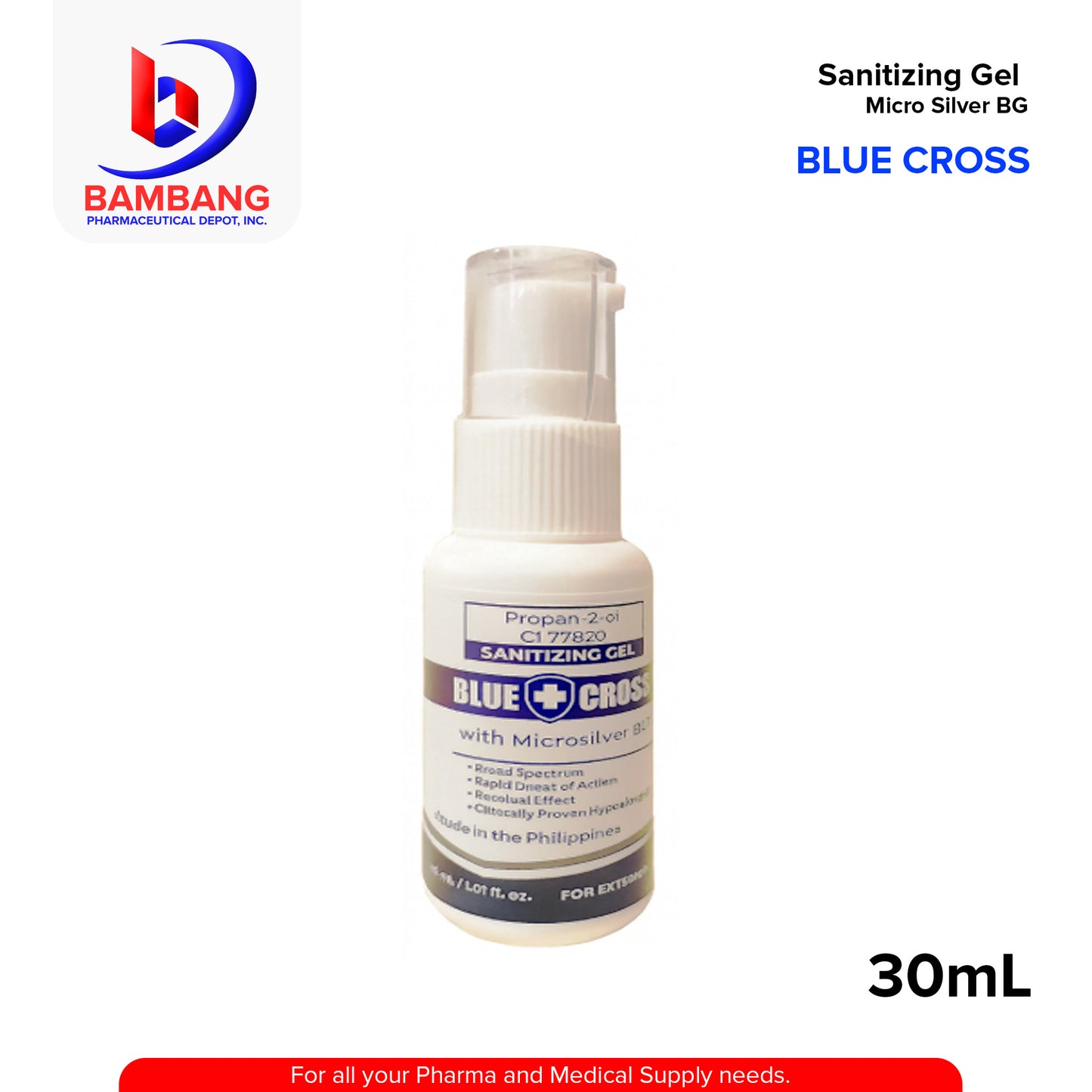 BLUE CROSS Sanitizing Gel with Micro Silver BG 30ml / 1.01 fl. oz.