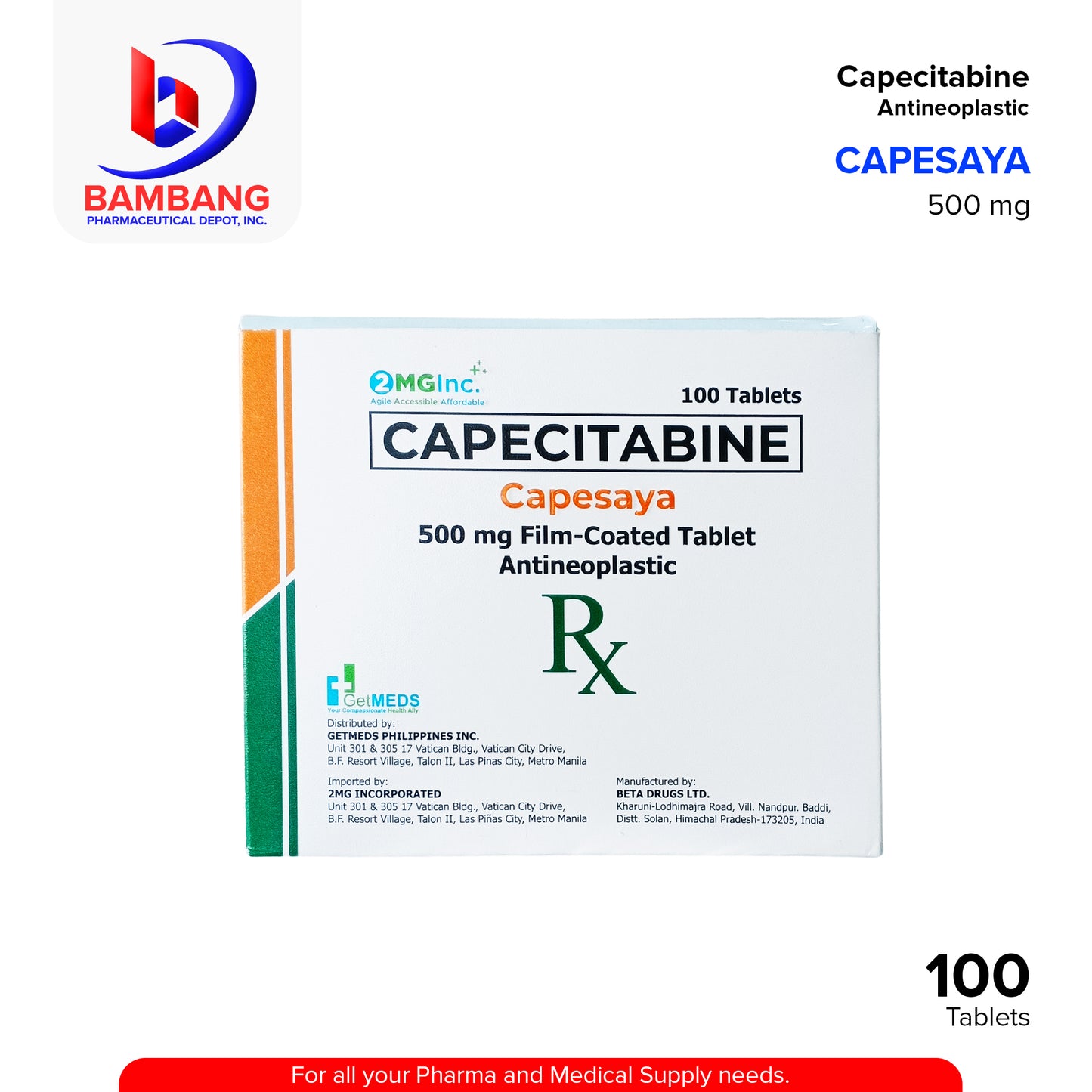 CAPESAYA Capecitabine Antineoplastic 500 mg 100's