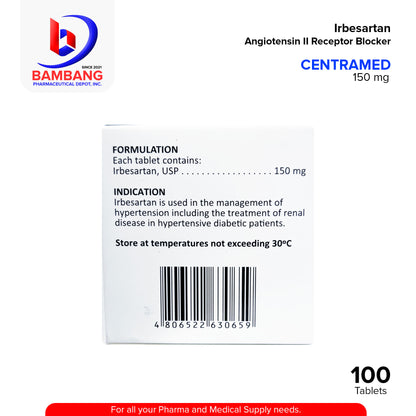 CENTRAMED Irbesartan Angiotensin II Receptor Blocker 150 mg Tablet 100's