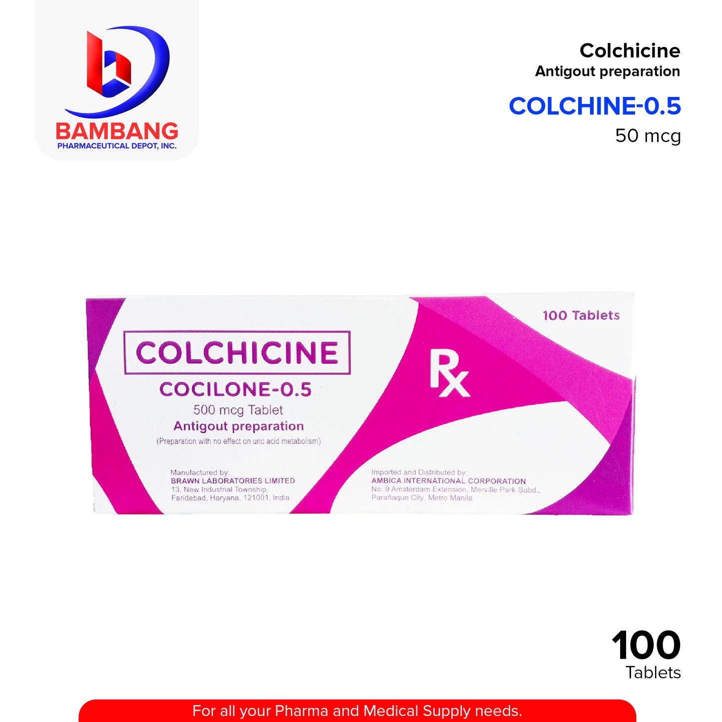 COLCHINE - 0.5 Colchicine Antigout preparation 50 mcg 100's