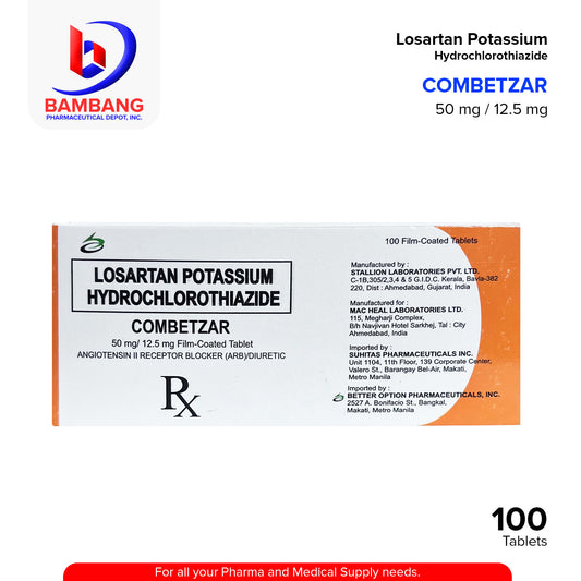 COMBETZAR Losartan Potassium Hydrochlorothiazide 50 mg / 12.5 mg Angiotensin II Receptor Blocker (ARB) Diuretic Film Coated Tablet 100's