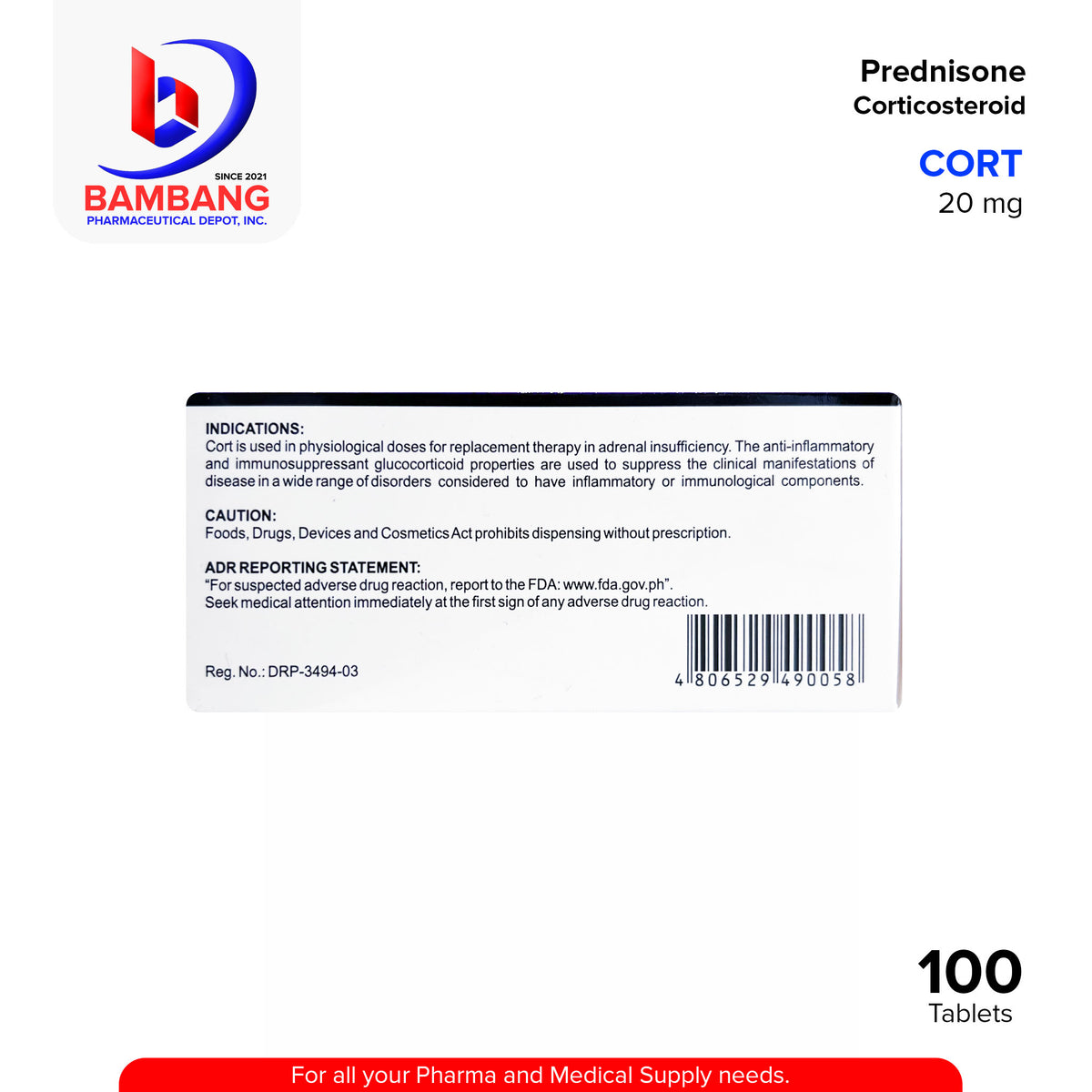 CORT Prednisone Corticosteroid 20 mg Film Coated Tablet 100's – Bambang ...