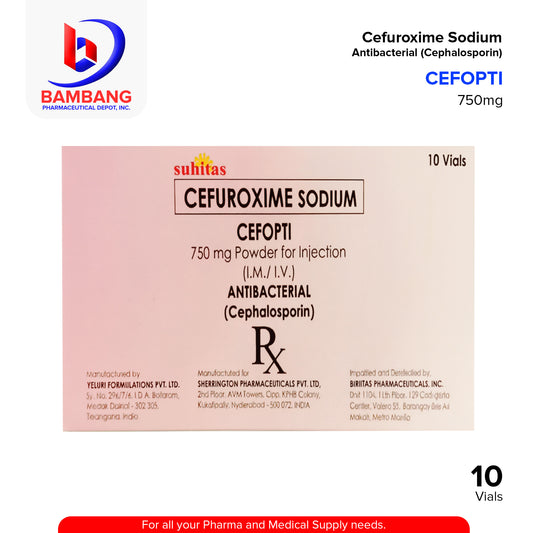CEFOPTI Cefuroxime Sodium 750mg Powder for Injection (I.M/I.V) Antibacterial Vials 10's