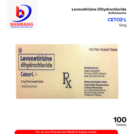 CETOZ-L Levocetirizine Dihydrochloride 5mg Film Coated Antihistamine Tablet 100's
