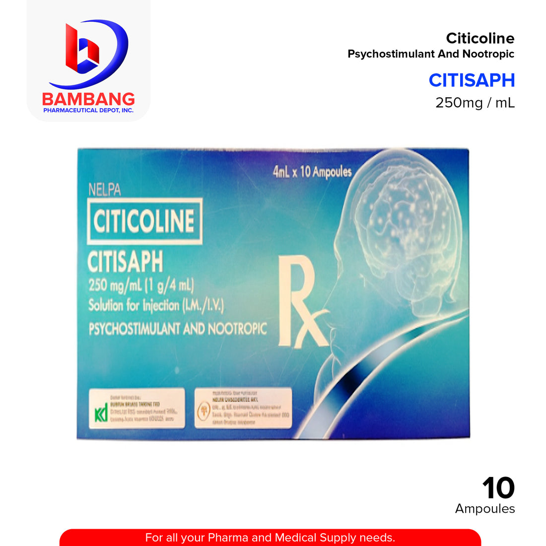Citinal Injection CITISAPH Citicoline 250mg/ml (1g/4ml) Solution for Injection (IM/IV) 4 ...