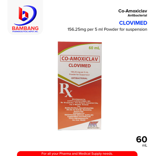 CLOVIMED Co Amoxiclav 156.25mg per 5 ml Powder for Suspension 60ml
