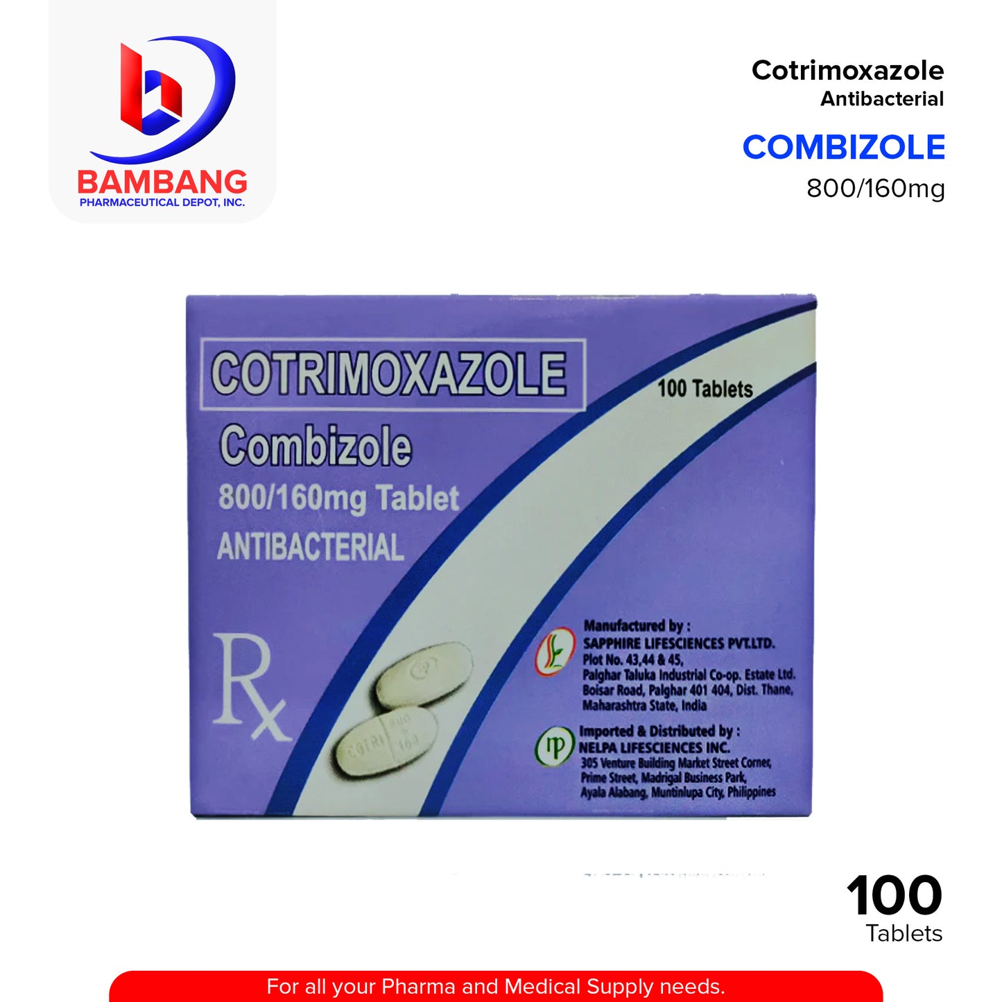COMBIZOLE Cotrimoxazole 800 mg / 160 mg 100's