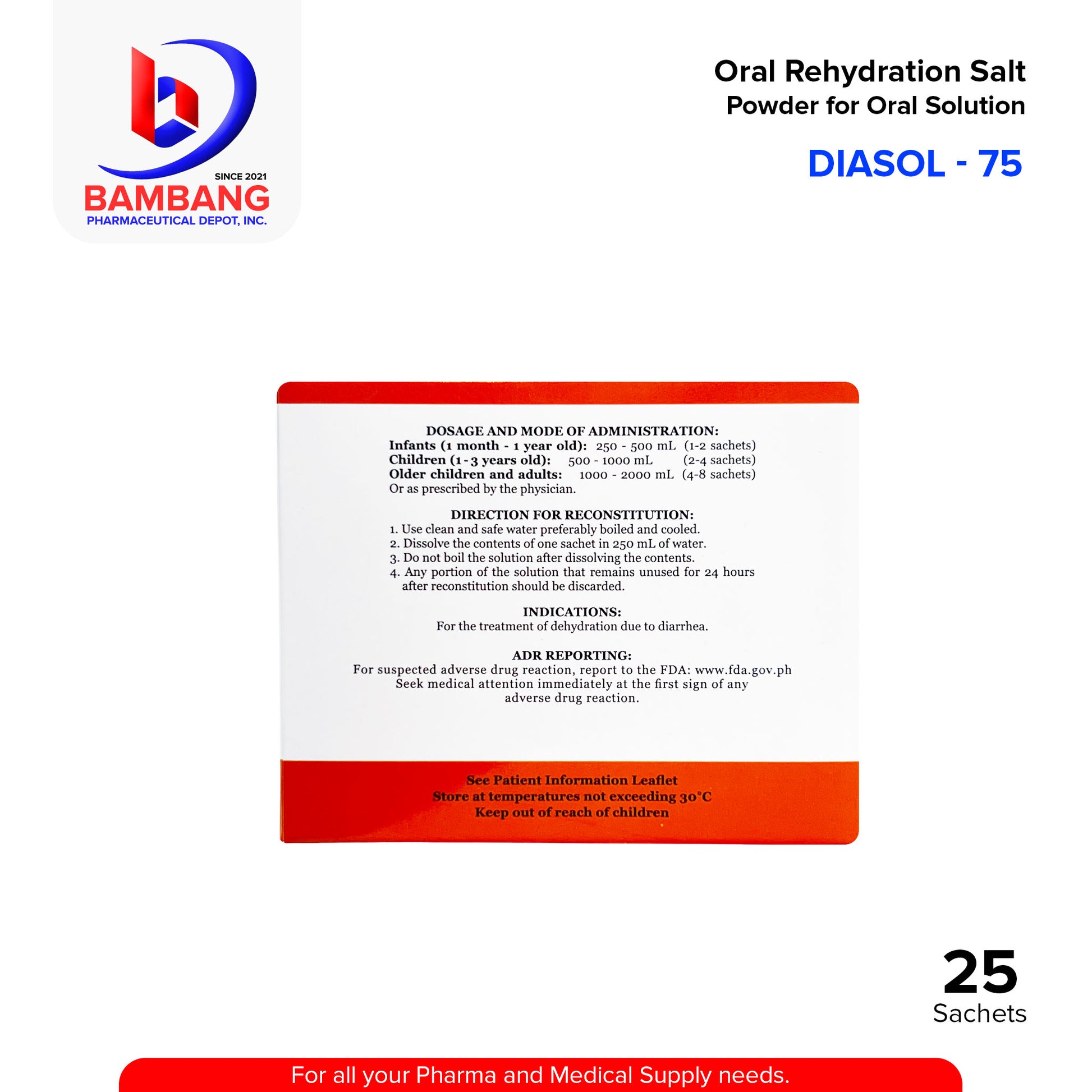 DIASOL 75 Oral Rehydration Salt Powder for Oral Solution Sachet Orange Flavor 25's