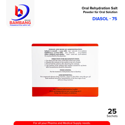 DIASOL 75 Oral Rehydration Salt Powder for Oral Solution Sachet Orange Flavor 25's