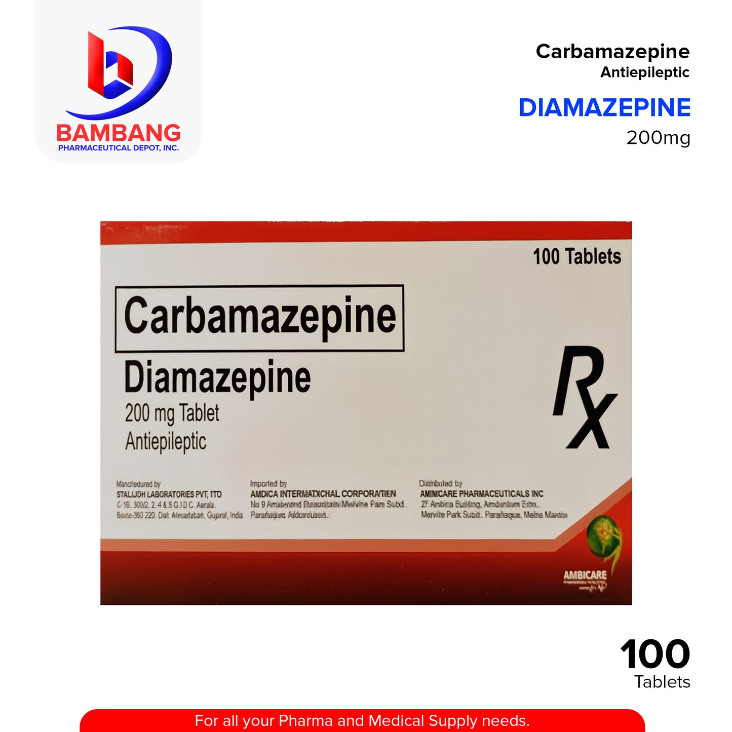 Carbamazepine (Diamazepine) 200mg Tablet 100's
