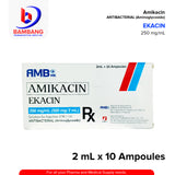 EKACIN Amikacin Solution for Injection (I.M./I.V.) Antibacterial (Aminoglycoside) 250mg/mL (500mg/2mL) Ampoules 10's