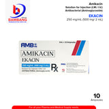 EKACIN Amikacin Solution for Injection 250 mg / mL (500 mg / 2 mL) Antibacterial Aminoglycoside 2mL x Ampoules 10's