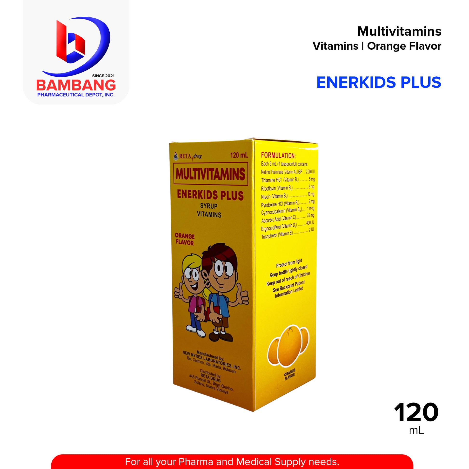 ENERKIDS PLUS Multivitamins Syrup Orange Flavor 120mL