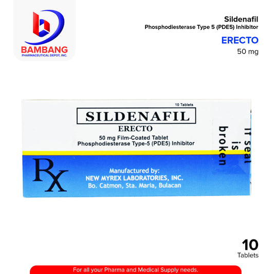 ERECTO Sildenafil Phosphodiesterase Type 5 (PDE5) Inhibitor 50mg Tablet 10's
