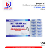 ETROMIN Metformin Blood Glucose Lowering Drug Biguanide 850mg Film-Coated Tablet 100's