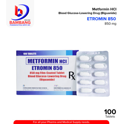 ETROMIN Metformin Blood Glucose Lowering Drug Biguanide 850mg Film-Coated Tablet 100's