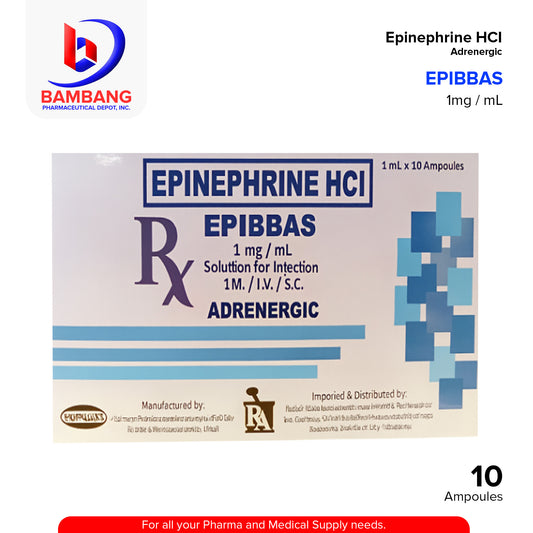 EPIBBAS Epinephrine HCI 1mg/mlx1ml (IM/SC) Amp 10's