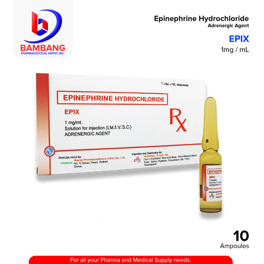 EPIX Epinephrine 1mg/ml Solution for Injection I.M/I.V/S.C 1ml x Ampoule 10's