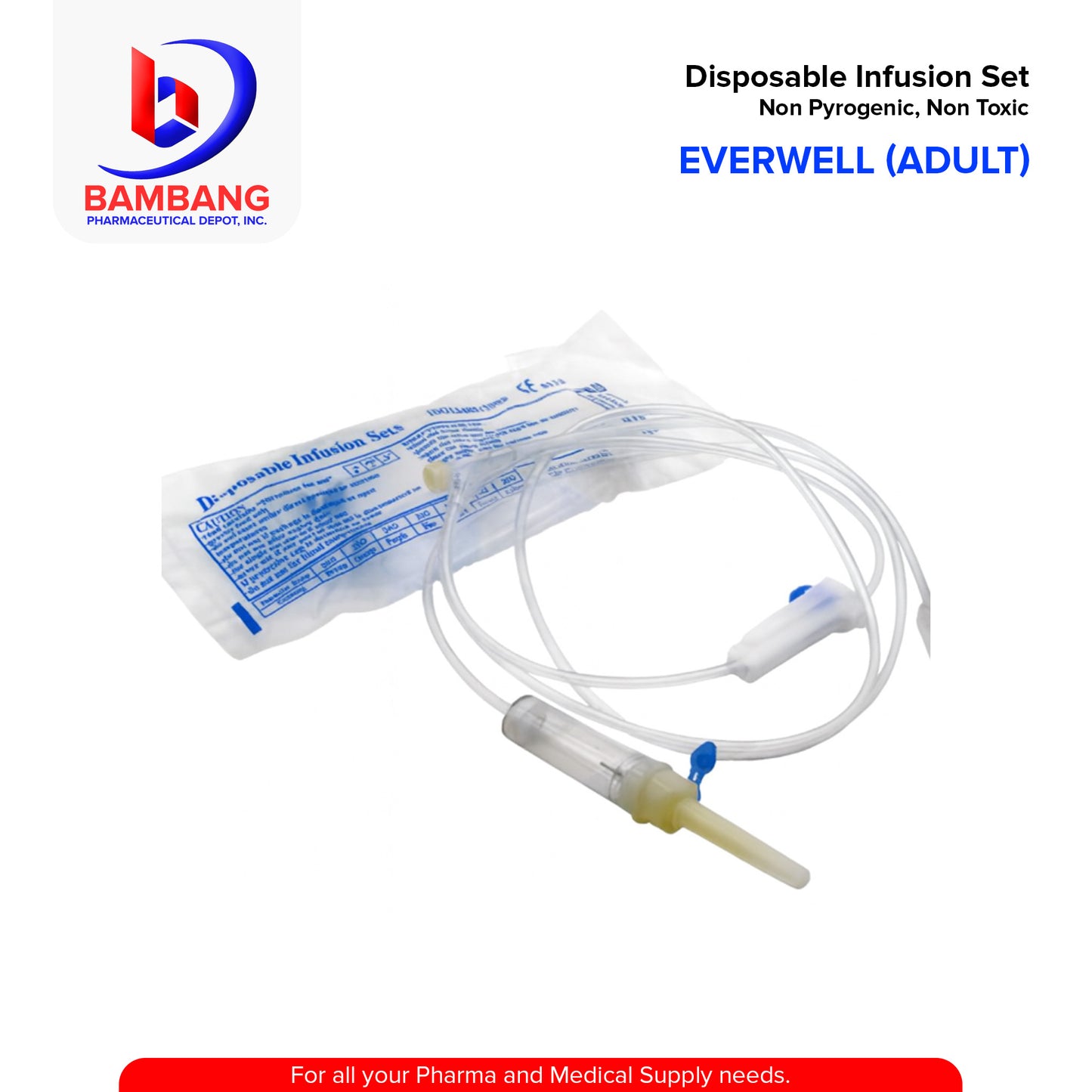 Disposable Infusion Set (Everwell) Non Pyrogenic, Non Toxic (Adult)