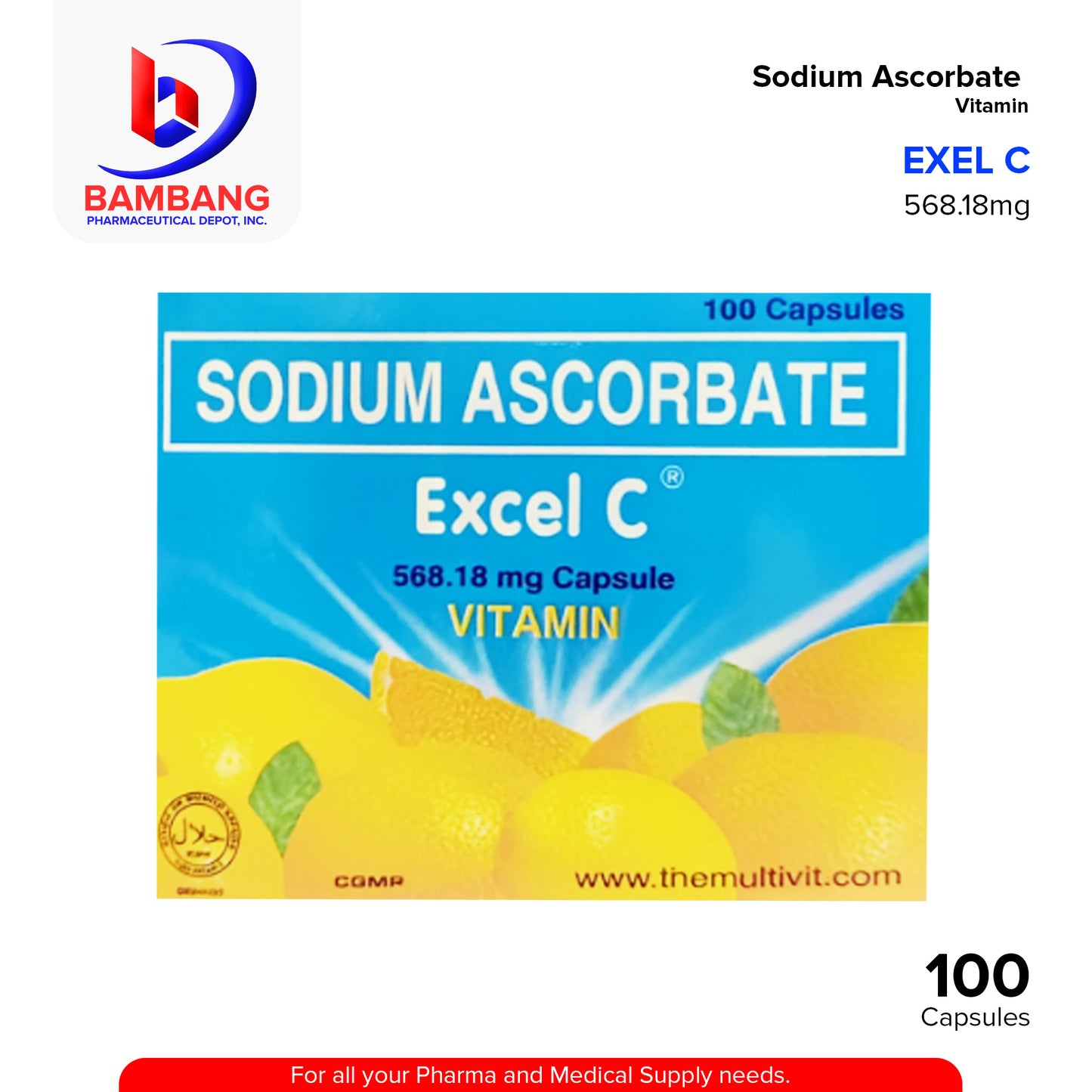 EXEL C Sodium Ascorbate 568.18mg Capsule 100's