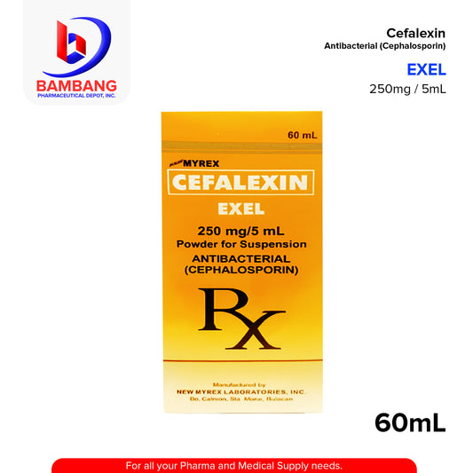 EXEL Cefalexin 250mg/5ml Anti Bacterial Cephalosporin Powder for Suspension 60ml
