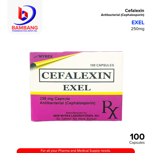 EXEL Cefalexin Anti Bacterial Cephalosporin 250mg Capsules 100's