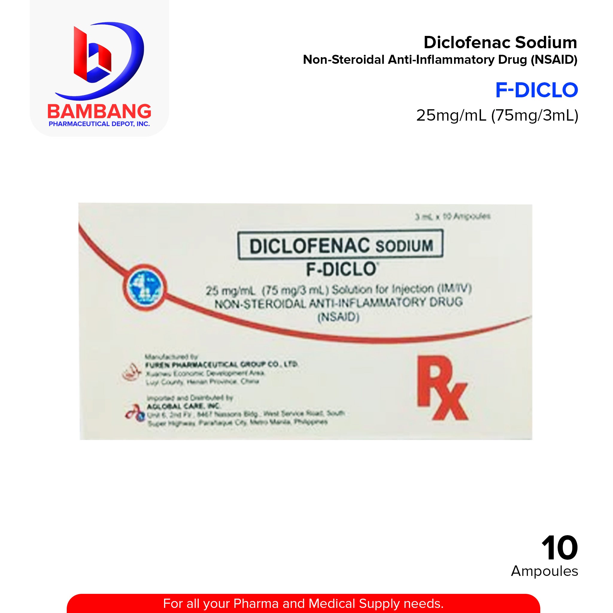 F-DICLO Diclofenac Sodium 25mg/ml (75mg/3ml) Solution for Injection (N ...