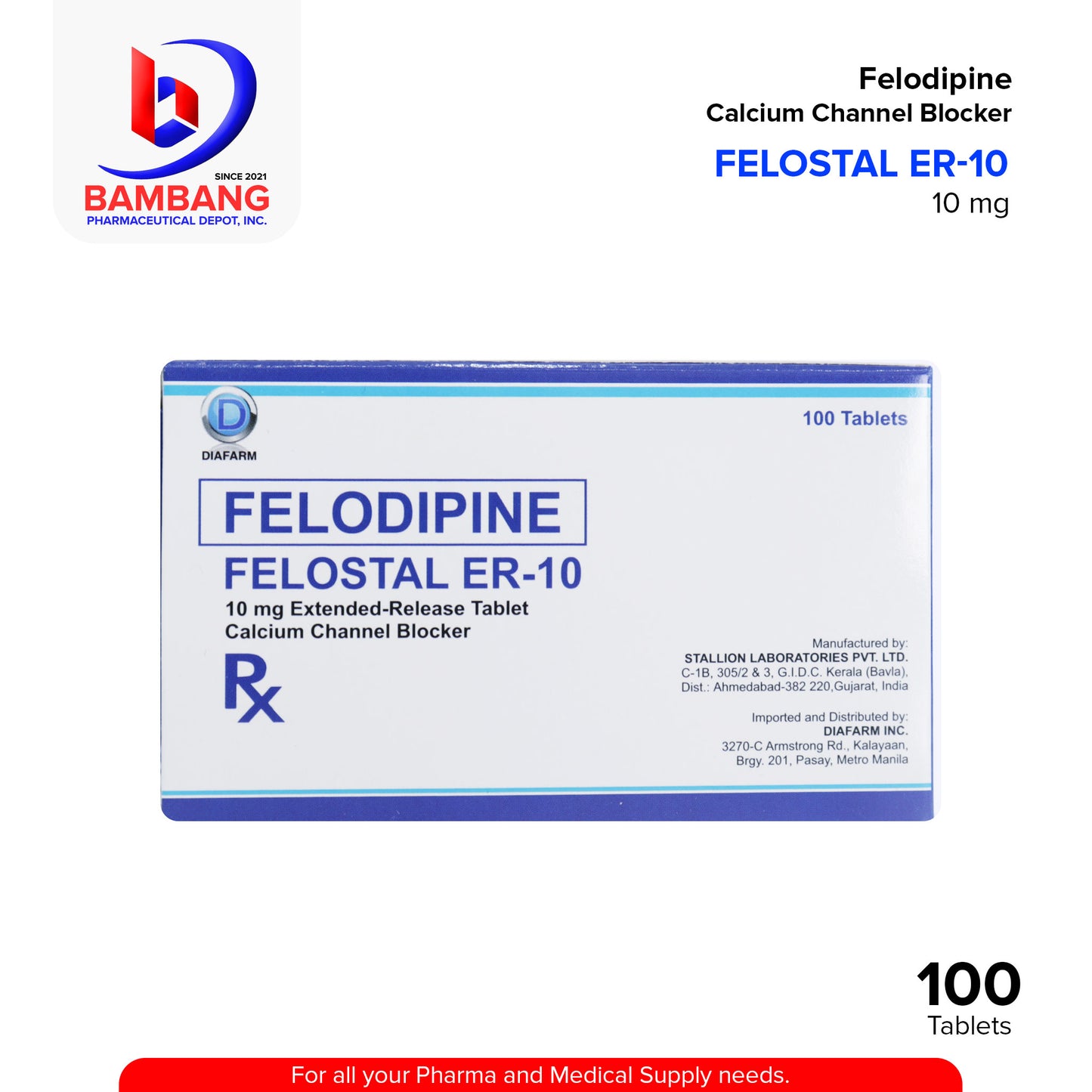 FELOSTAL ER-10 Felodipine Calcium Channel Blocker 10mg Extended-Released Tablet 100's
