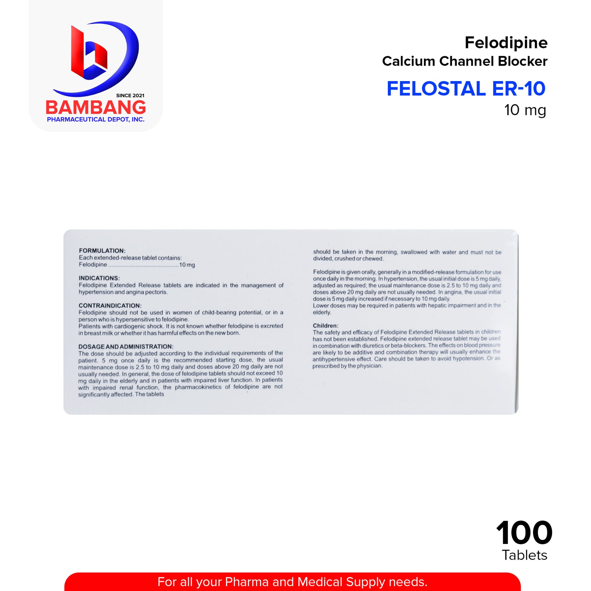 FELOSTAL ER-10 Felodipine Calcium Channel Blocker 10mg Extended-Released Tablet 100's