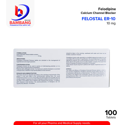 FELOSTAL ER-10 Felodipine Calcium Channel Blocker 10mg Extended-Released Tablet 100's