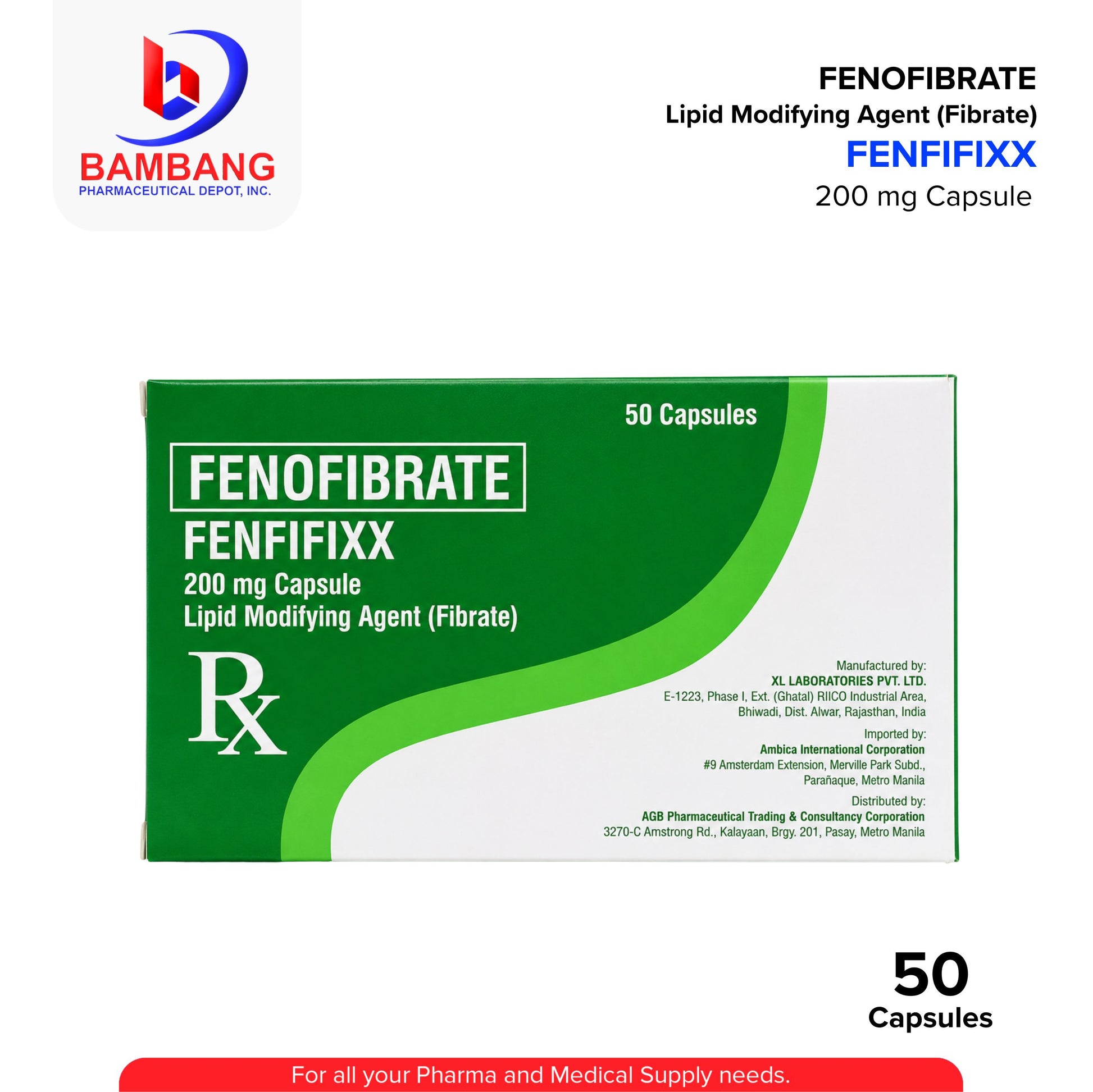 FENFIFIXX Fenofibrate 200mg Lipid Modifying Fibrate Capsule 50's