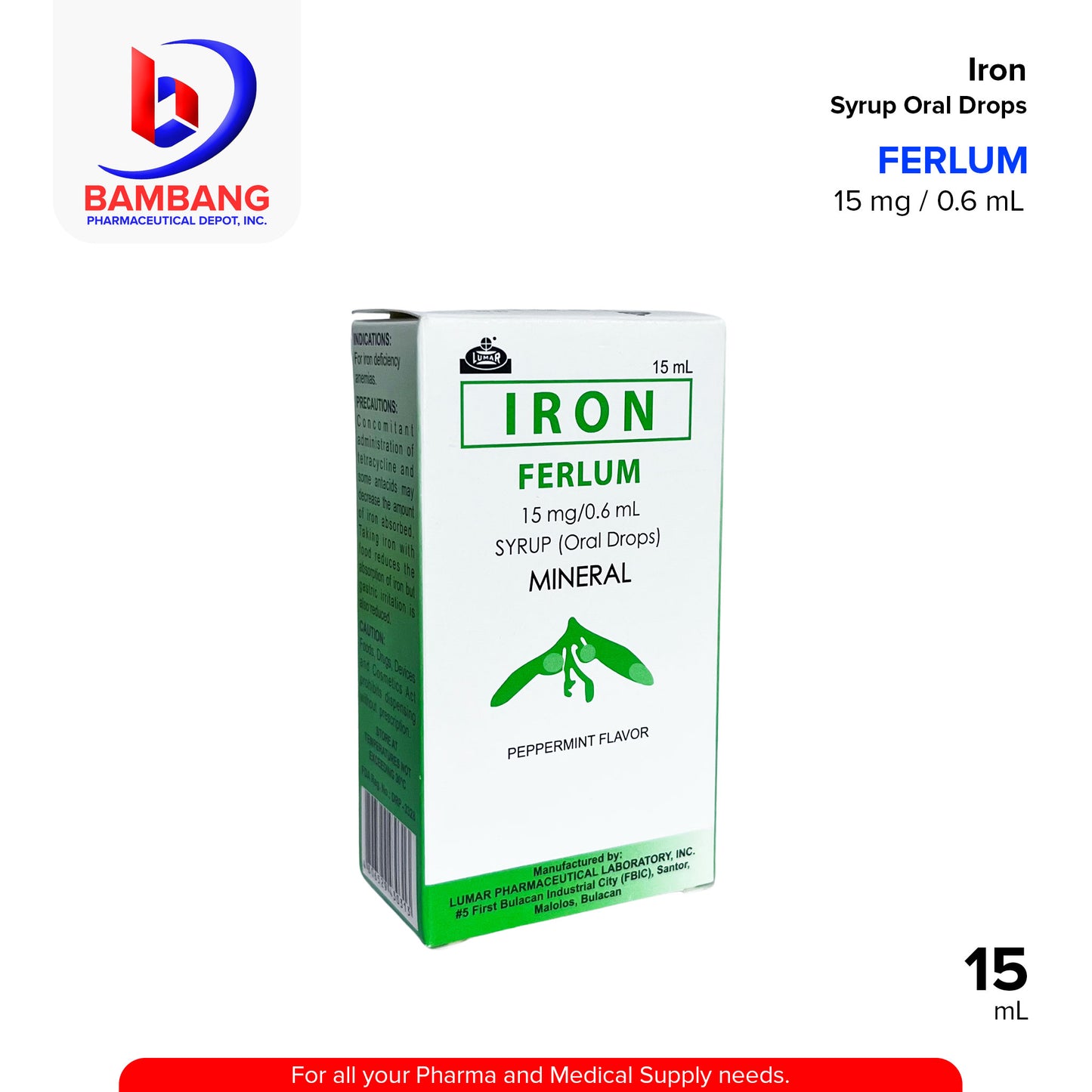 FERLUM Iron Mineral Syrup Oral Drops 15 mg / 0.6 mL 15mL