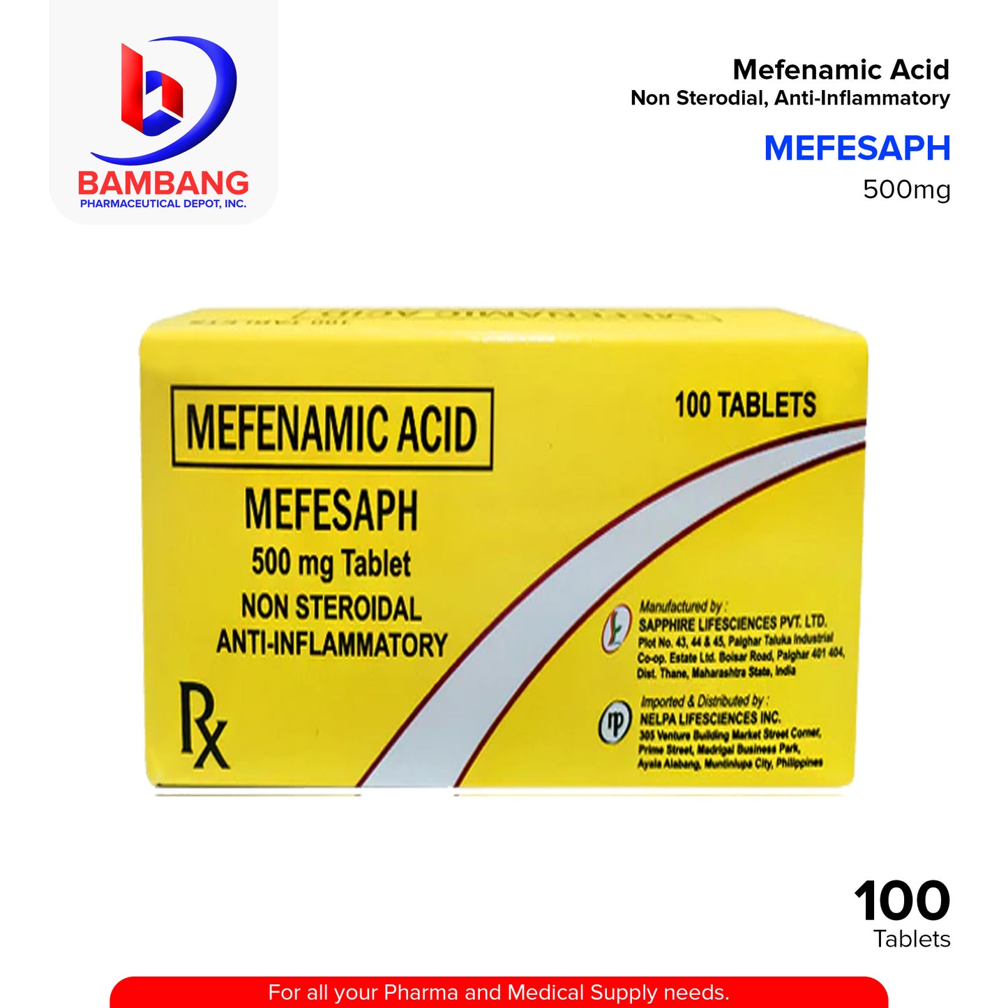MEFESAPH Mefenamic Acid 500mg Non Steroidal Tablet 100's
