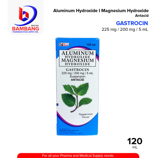 GASTROCIN Aluminum Hydroxide Magnesium Hydroxide Suspension Antacid 225 mg / 200mg / 5 mL Peppermint Flavor 120mL