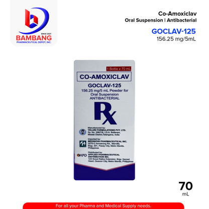 GOCLAV-125 Co-Amoxiclav Powder for Oral Suspension Antibacterial 156.25 mg / 5 mL 70mL Bottle 1's