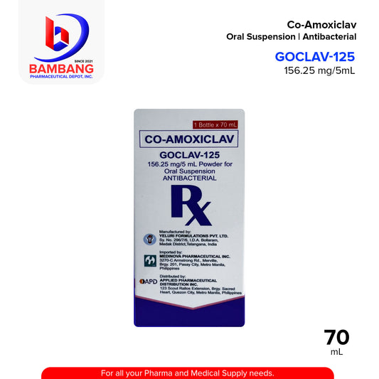 GOCLAV-125 Co-Amoxiclav Powder for Oral Suspension Antibacterial 156.25 mg / 5 mL 70mL Bottle 1's