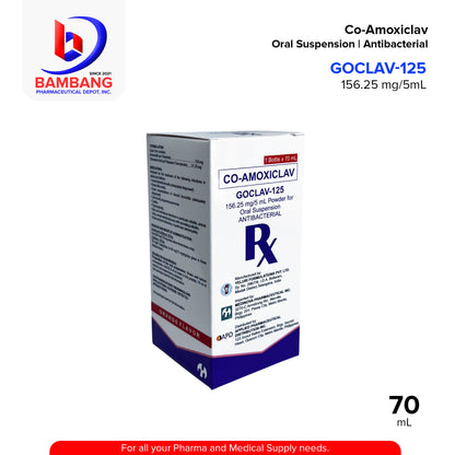 GOCLAV-125 Co-Amoxiclav Powder for Oral Suspension Antibacterial 156.25 mg / 5 mL 70mL Bottle 1's