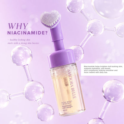 AMOURA BELLE Niacinamide & Collagen Facial Wash for Women 100ml – Gentle Hydrating Brightening Clean