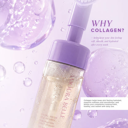 AMOURA BELLE Niacinamide & Collagen Facial Wash for Women 100ml – Gentle Hydrating Brightening Clean