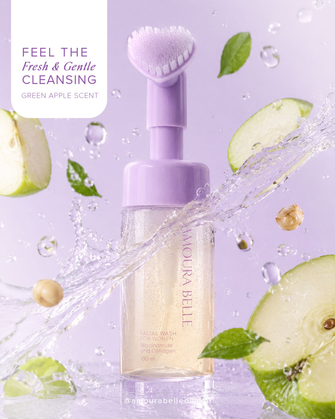 AMOURA BELLE Niacinamide & Collagen Facial Wash for Women 100ml – Gentle Hydrating Brightening Clean
