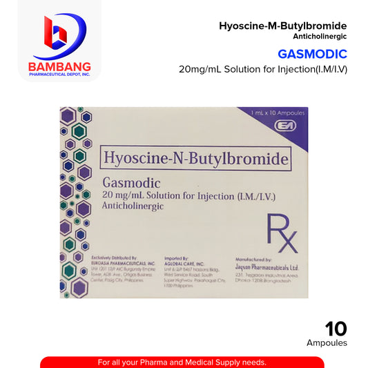 GASMODIC Hyoscine N Butylbromide 20mg/ml Solution for Injection (IM/IV) Anticholinergic 1ml x 10 Ampoules