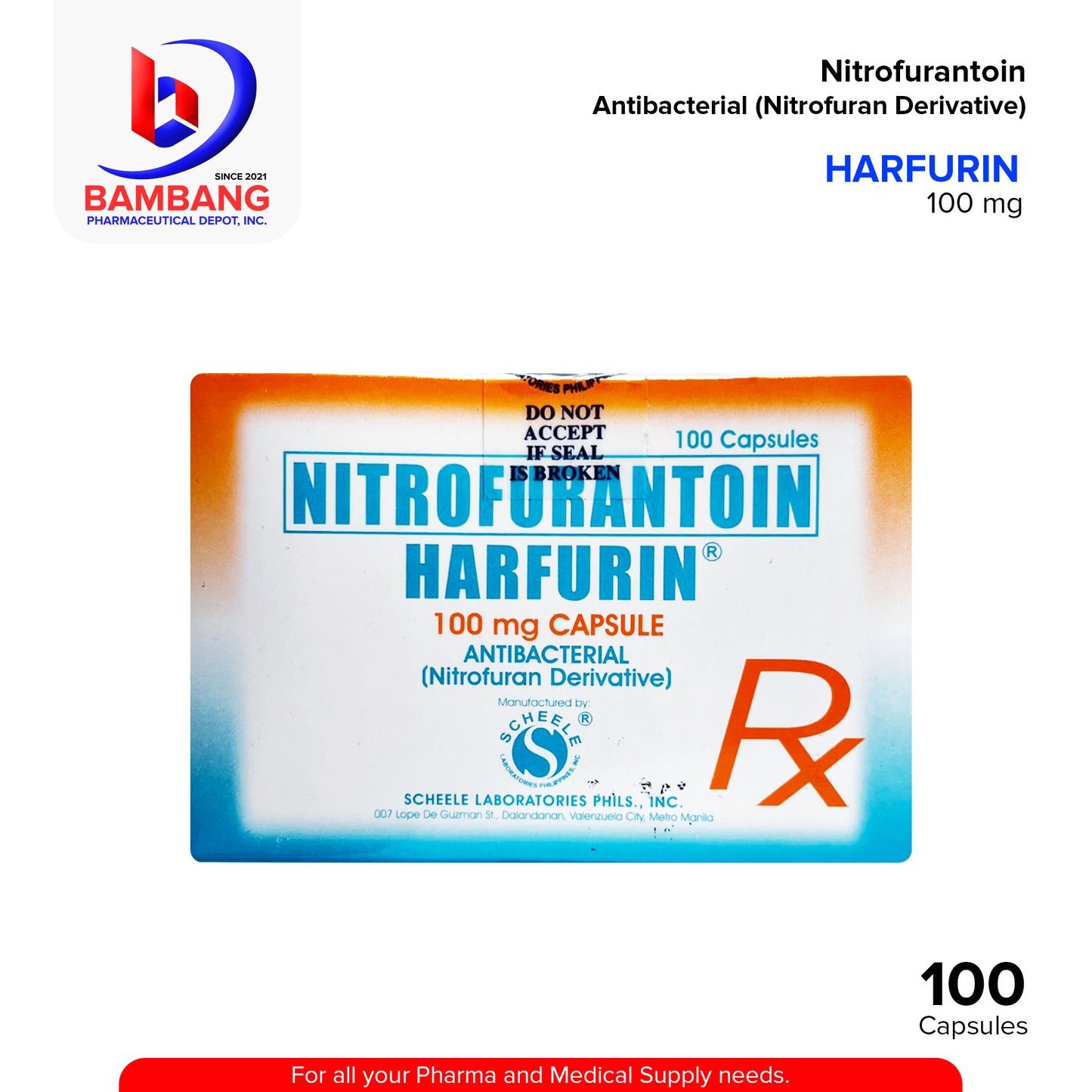 HARFURIN Nitrofurantoin Antibacterial Nitrofuran Derivative 100 mg Capsule 100's