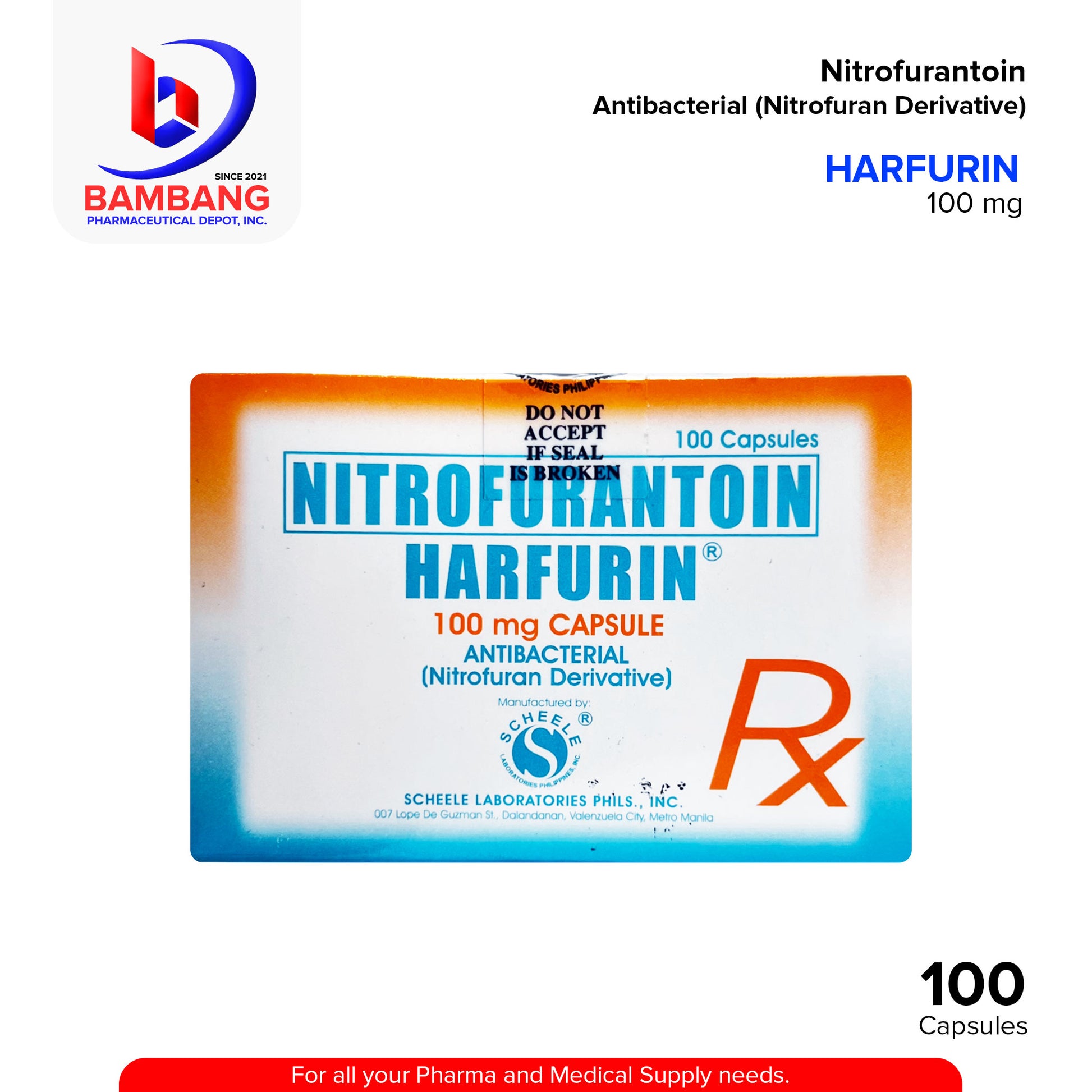 HARFURIN Nitrofurantoin Antibacterial Nitrofuran Derivative 100 mg Capsule 100's