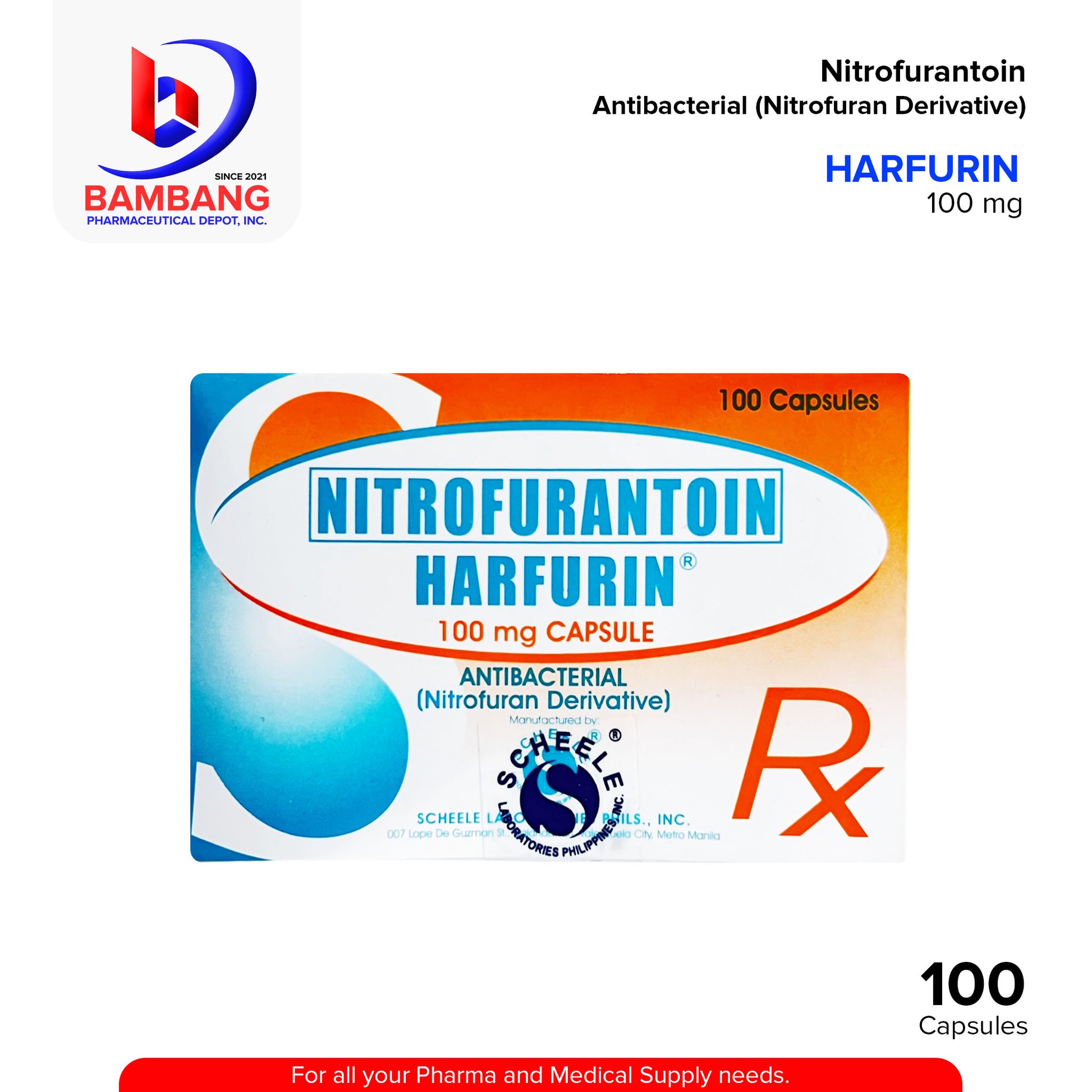 HARFURIN Nitrofurantoin Antibacterial Nitrofuran Derivative 100 mg Capsule 100's