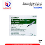 HEXACARE Disposable Syringe with Needle Hypodermic Luer Lock Tip Non Toxic Non Pyrogenic and Single Use Unit 50's