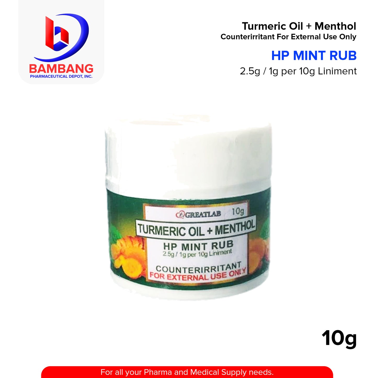 GREATLAB Turmeric Oil + Menthol Hp Mint Rub 2.5g/ 1g Per Liniment 10g