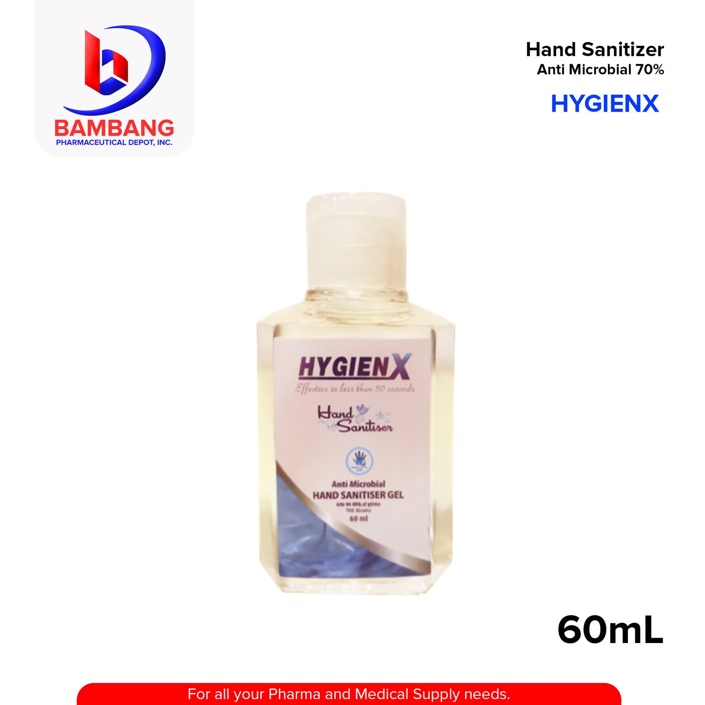HYGIENX Hand Sanitizer Anti Microbial 70% 60ml