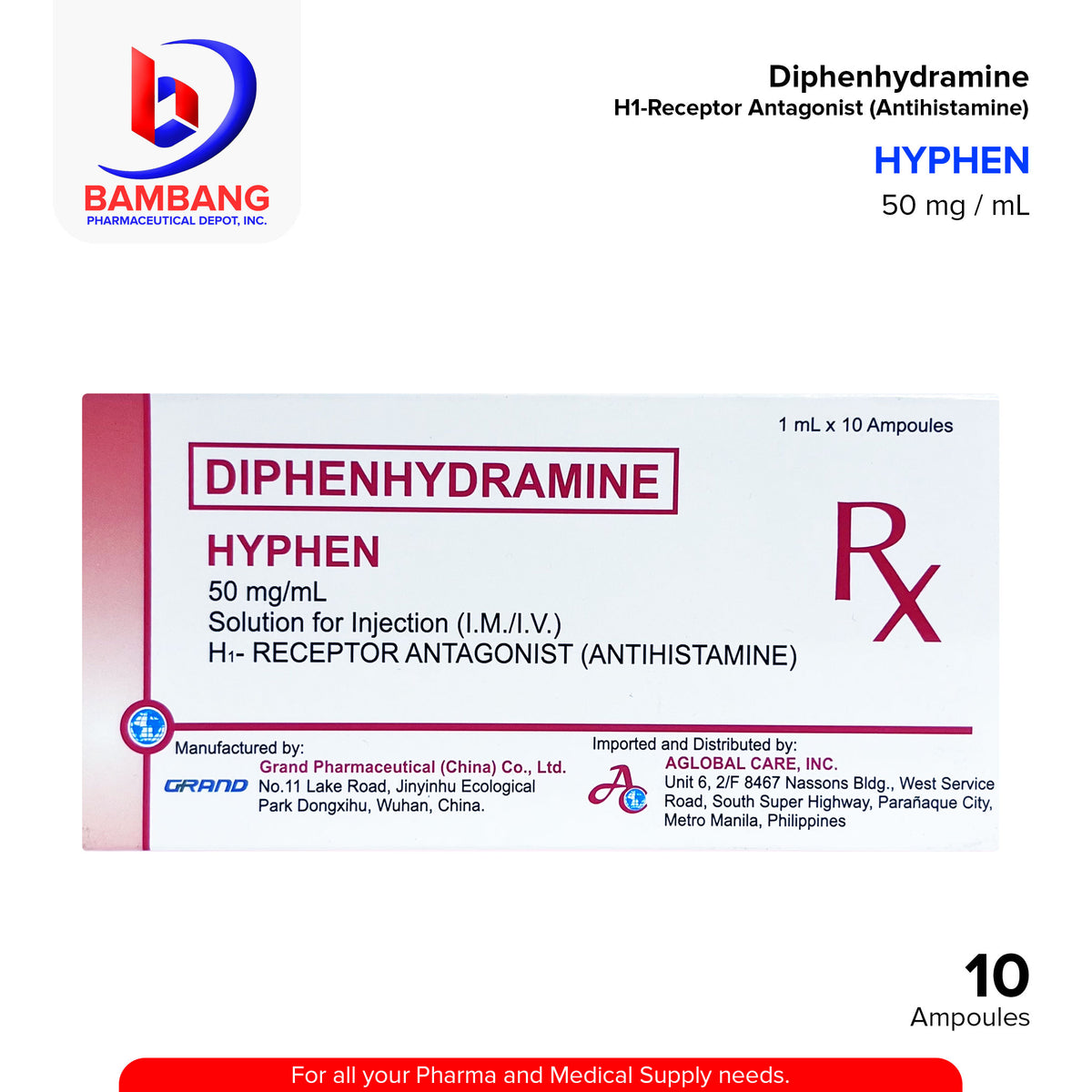 Hyperphen HYPHEN Diphenhydramine HCI 50mg/ml Solution for Injection (IM/IV) 1 ml ...