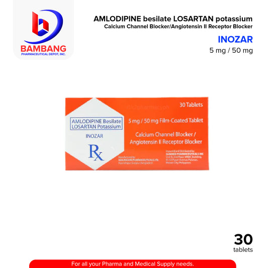 Amlodipine Besilate + Losartan Potassium (Inozar) 5mg/50mg Film Coated Tablet 30's